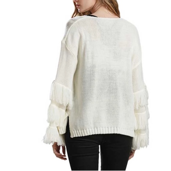 Cozy Cable Knit Fringe Sleeve Oversized Sweater Top - Picture 5 of 7